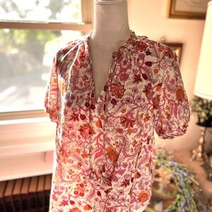 Knox Rose boho Floral Pink and Orange Women's tunic peasant Top small